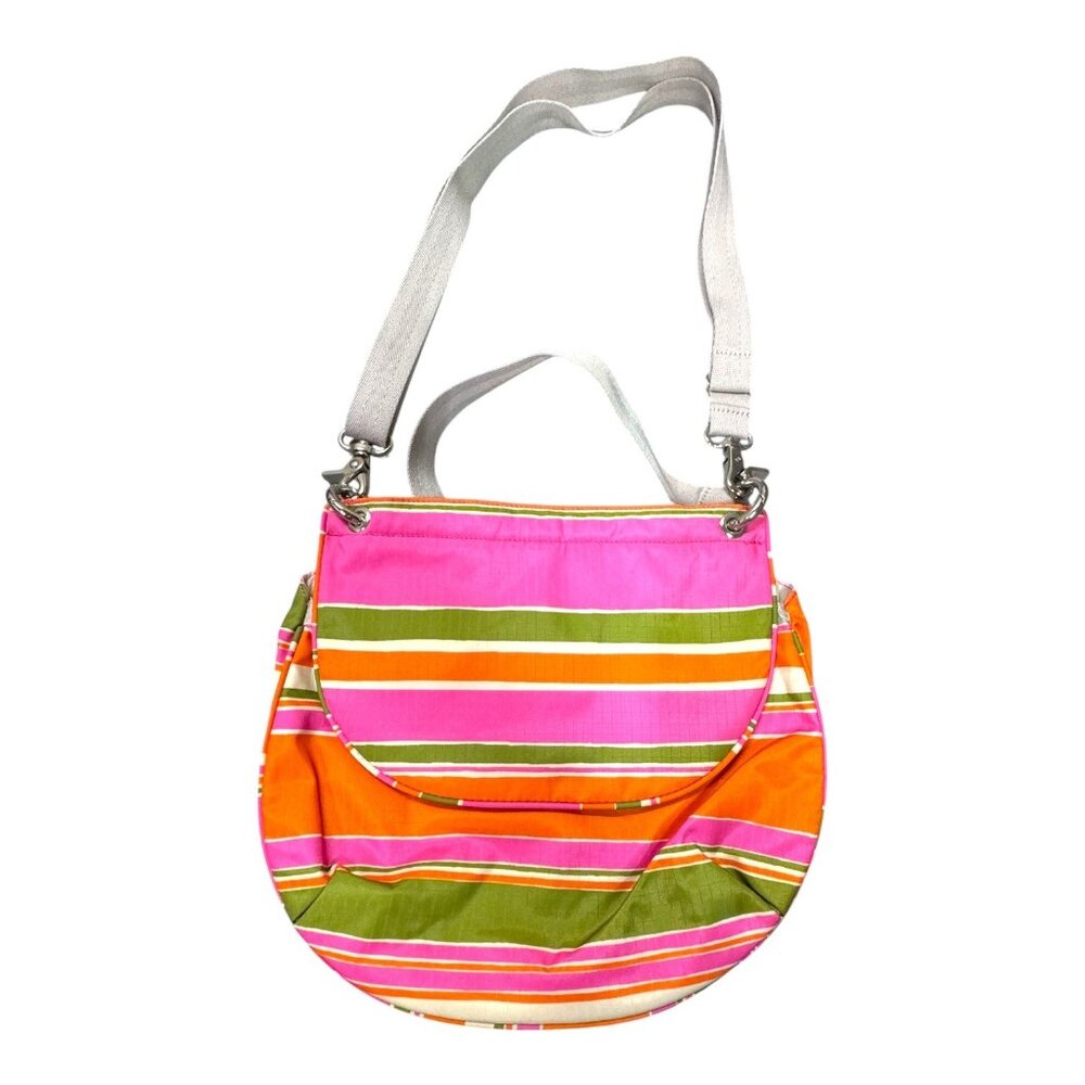 LeSportsac Womens Striped Shoulder Bag Orange Pink Green Bahia Crossbody Nylon